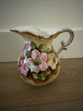 Vintage Hand-Painted Floral Carafe Vase